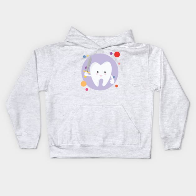 Hero Tooth Warior With Sword Kawaii Cute Design Kids Hoodie by The Little Store Of Magic